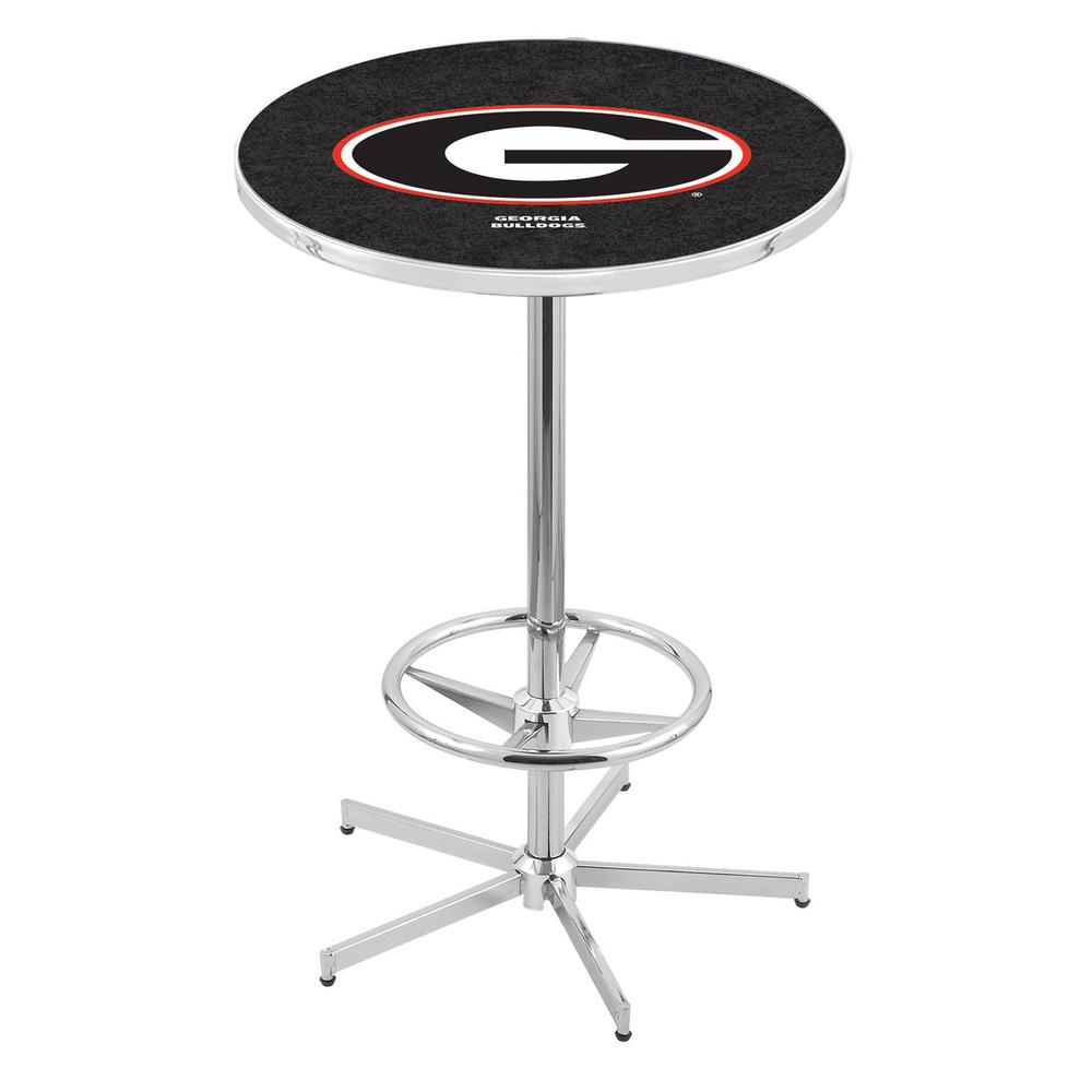 L216 University of Georgia (G)  42" Tall - 36" Top Pub Table with Chrome Finish. Picture 1