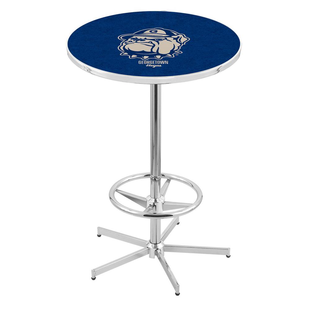 L216 Georgetown University 42' Tall - 36' Top Pub Table w/ Chrome Finish. Picture 1