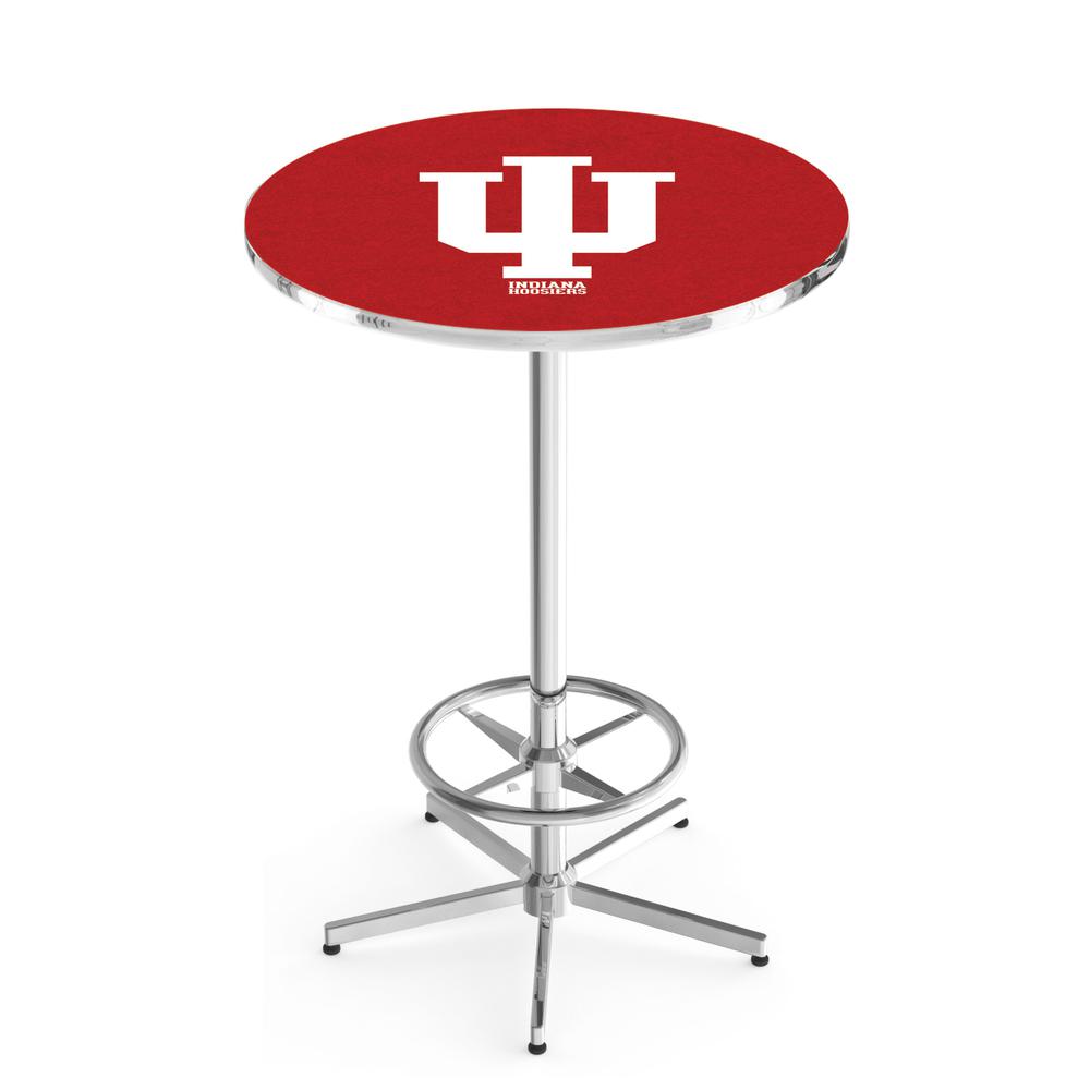 L216 Indiana University 42" Tall - 36" Top Pub Table with Chrome Finish. Picture 1
