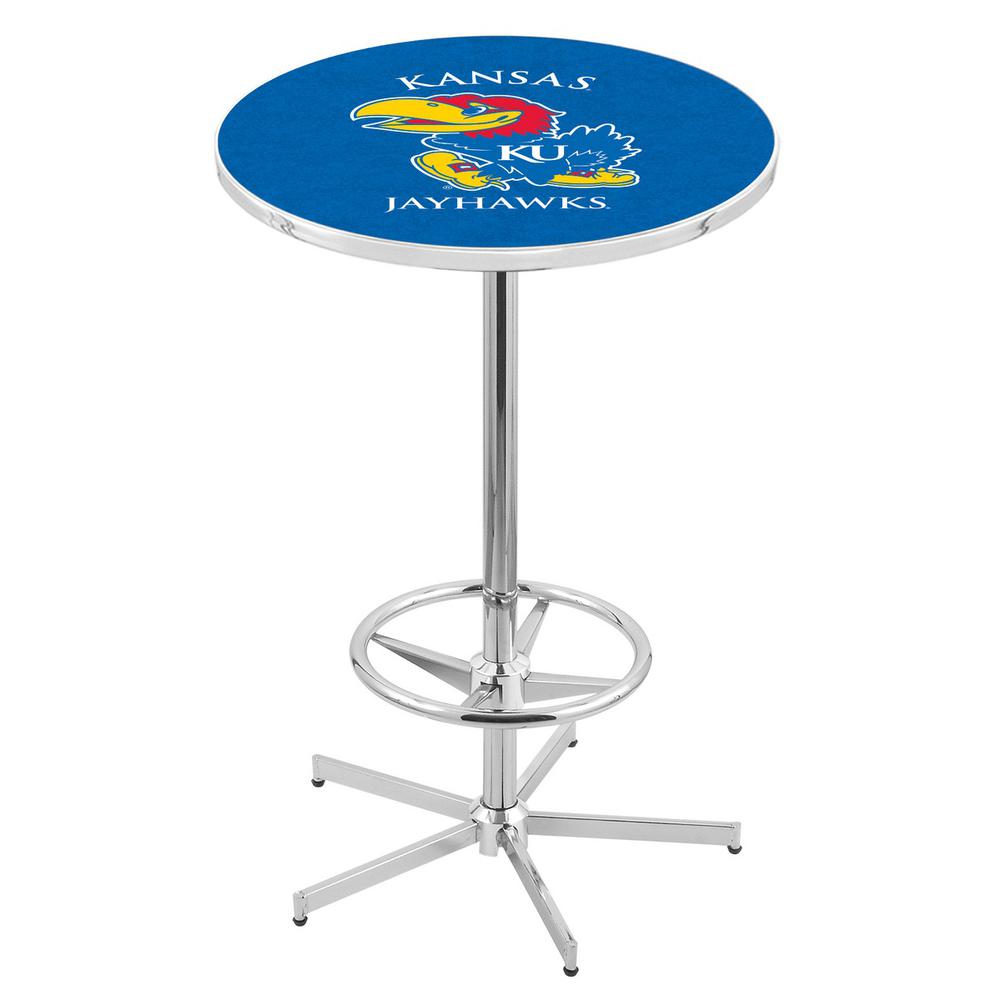 L216 University of Kansas 42" Tall - 36" Top Pub Table with Chrome Finish. Picture 1