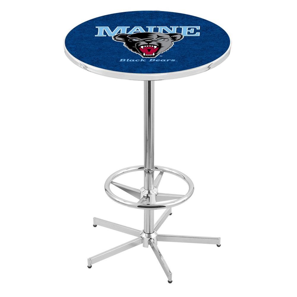 L216 University of Maine 42" Tall - 36" Top Pub Table with Chrome Finish. Picture 1