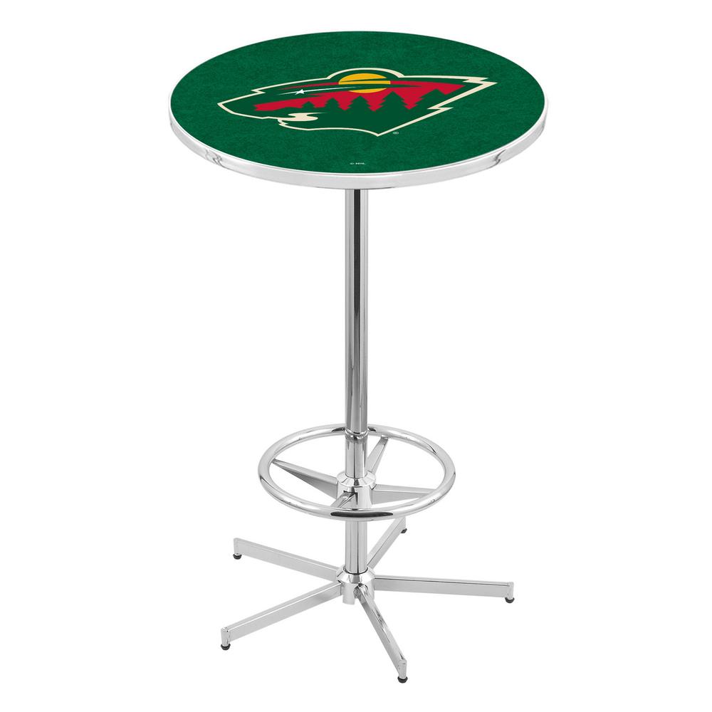 L216 Minnesota Wild 42" Tall - 36" Top Pub Table with Chrome Finish (6353). Picture 1