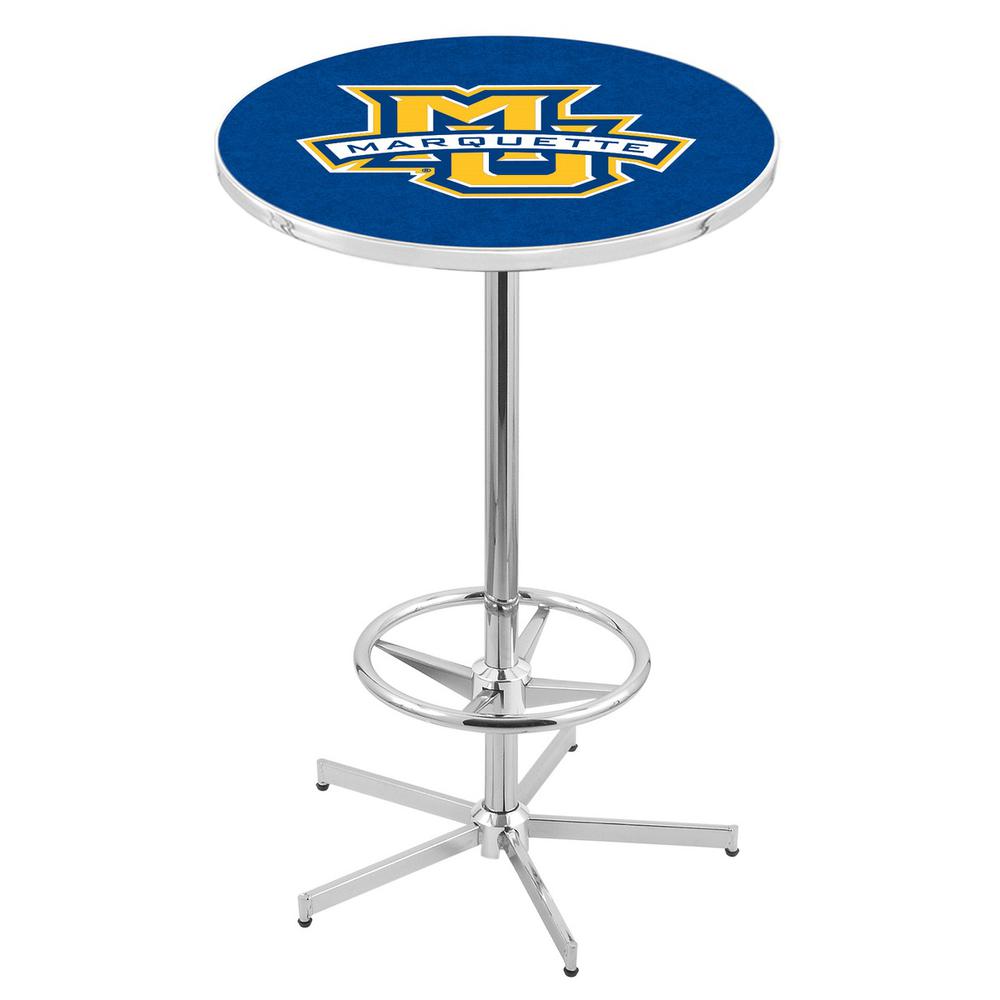 L216 Marquette University 42" Tall - 36" Top Pub Table with Chrome Finish. Picture 1