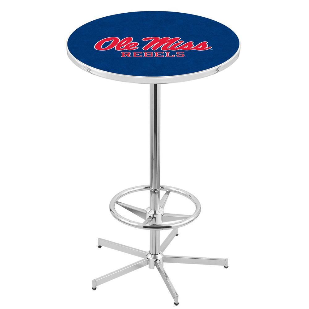 L216 University of Mississippi 42' Tall - 36' Top Pub Table w/ Chrome Finish. The main picture.
