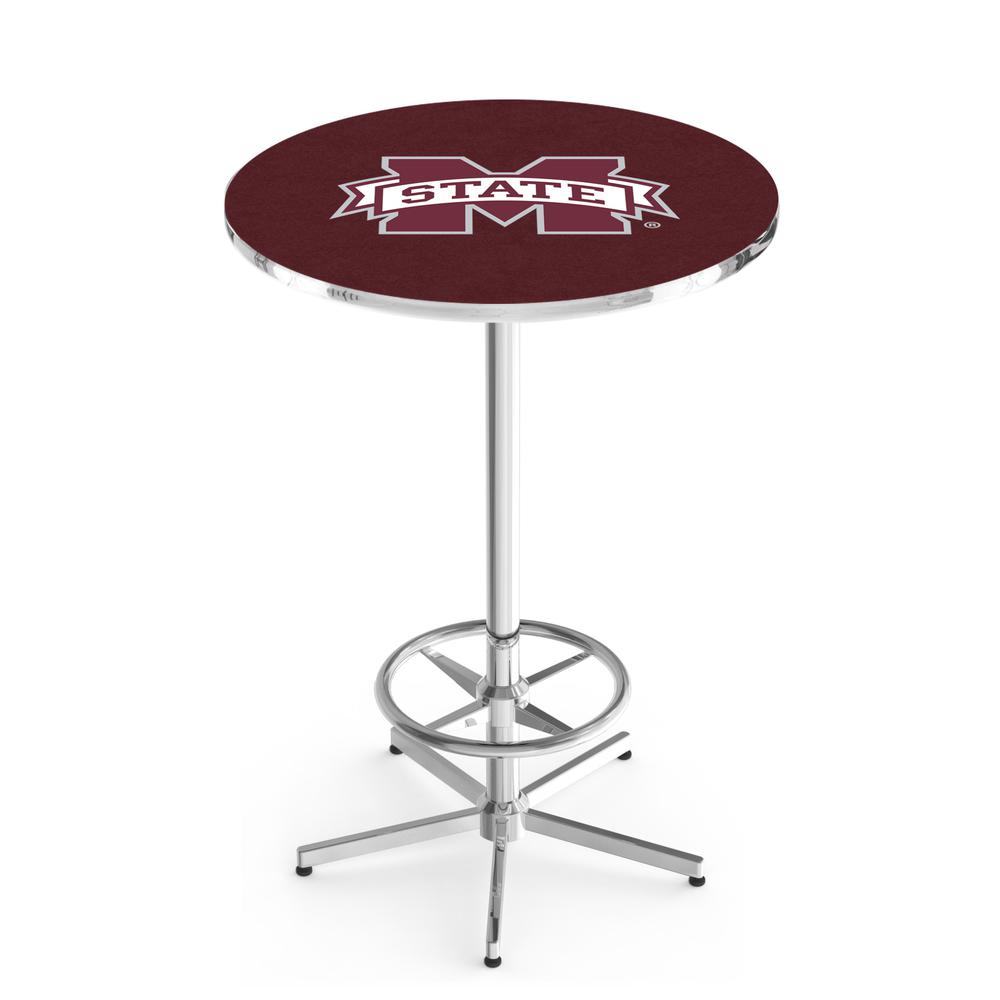 L216 Mississippi State University 42" Tall - 36" Top Pub Table with Chrome Finish. Picture 1