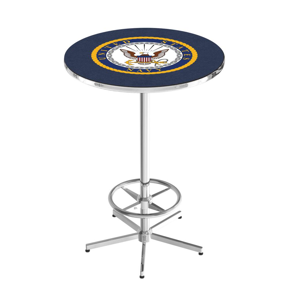 L216 United States Navy 42' Tall - 36' Top Pub Table w/ Chrome Finish. Picture 1