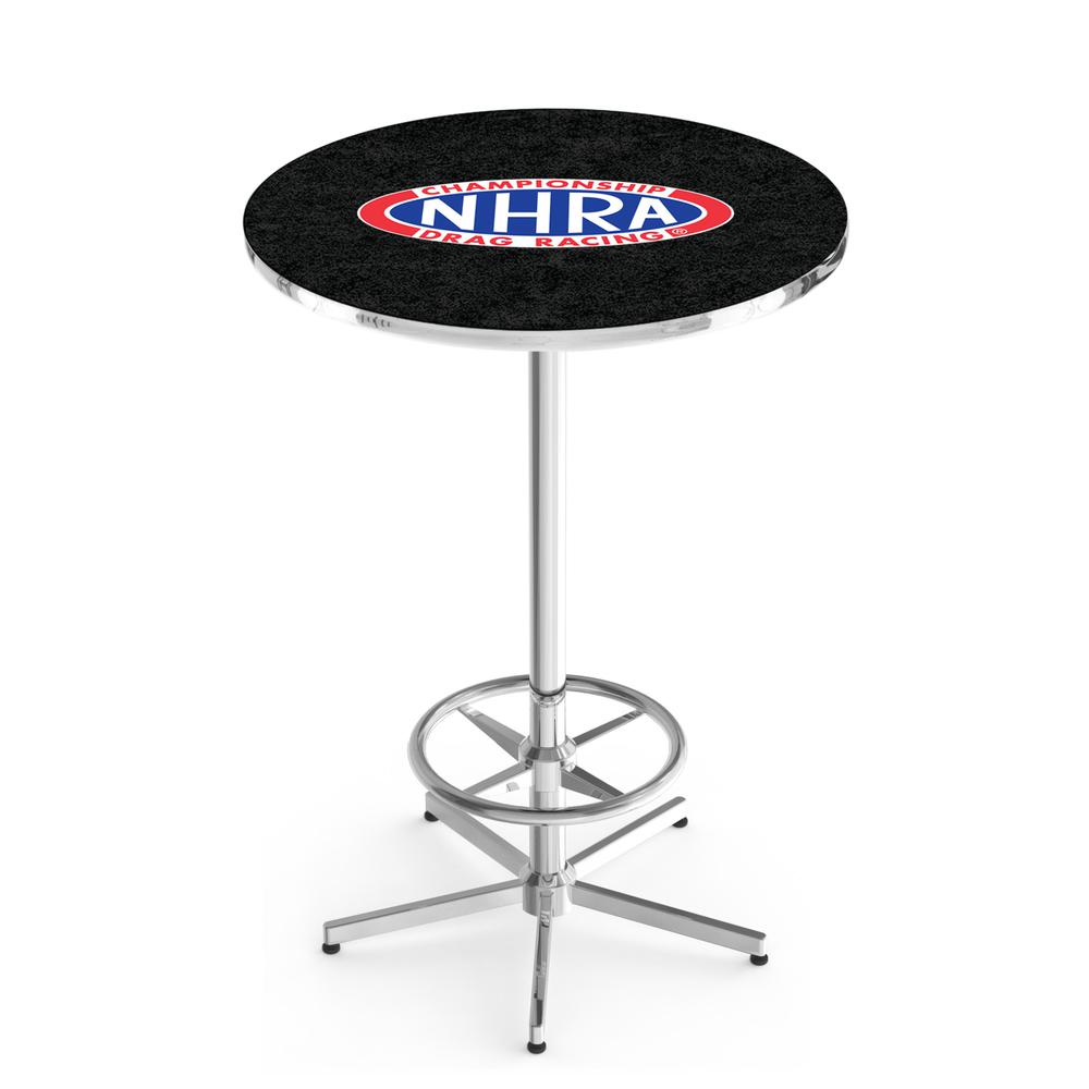 L216 - 42" Chrome NHRA Drag Racing, Black Wrinkle Pub Table with 36" dia. top by Holland Bar Stool Co.. Picture 1
