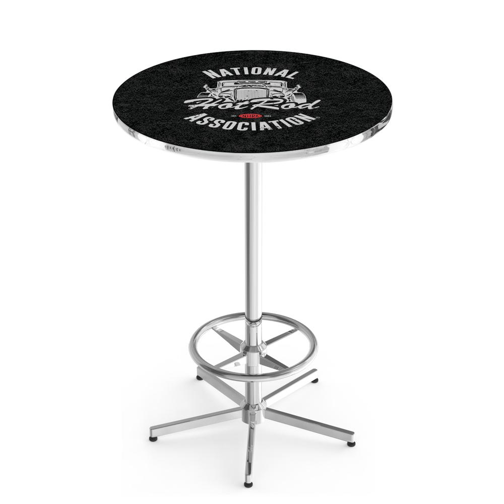 L216 - 42" Chrome NHRA Hot Rod, Black Wrinkle Pub Table with 36" dia. top by Holland Bar Stool Co.. Picture 1