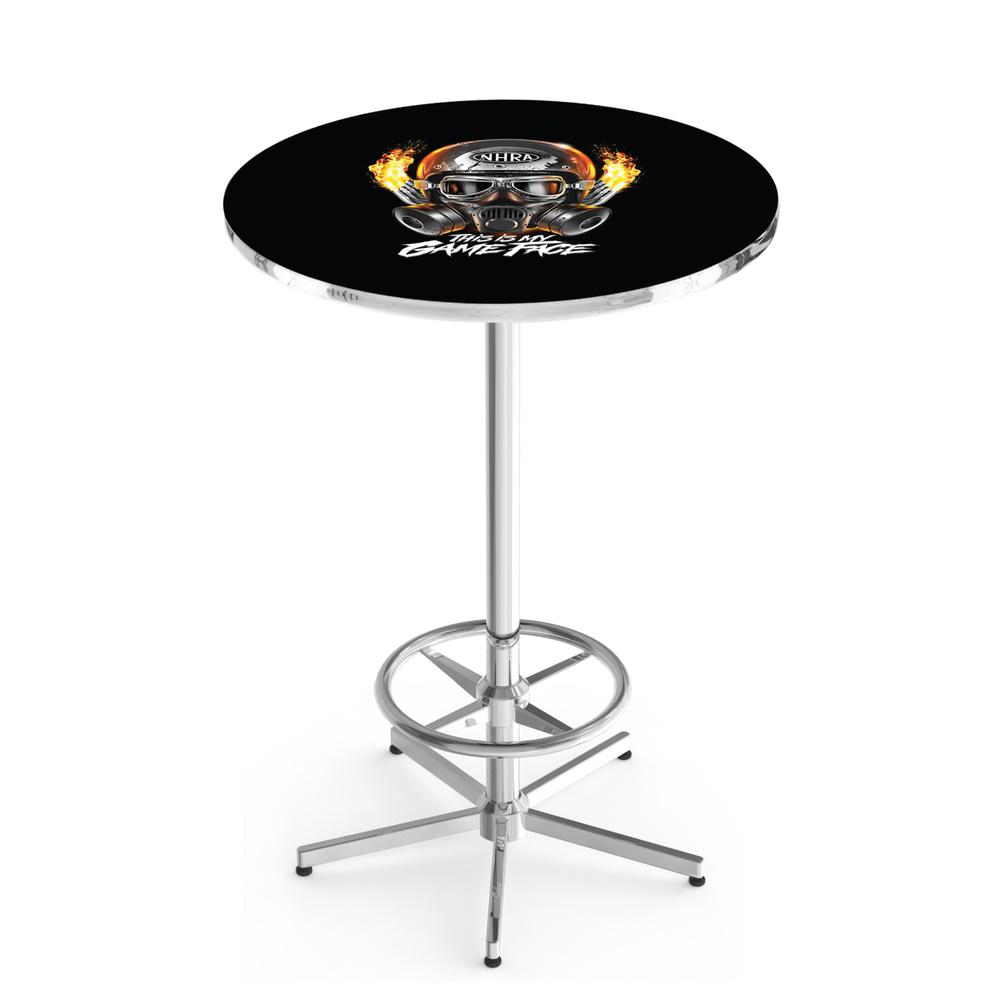 L216 - 42" Chrome NHRA Mask, Black Wrinkle Pub Table with 36" dia. top by Holland Bar Stool Co.. Picture 1