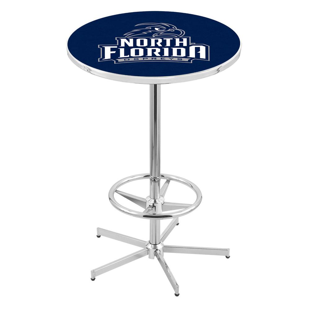 L216 University of North Florida 42' Tall - 36' Top Pub Table w/ Chrome Finish. Picture 1