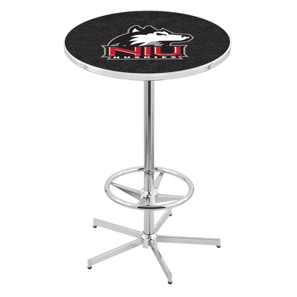 L216 University of Northern Illinois 42" Tall - 36" Top Pub Table with Chrome Finish. Picture 1