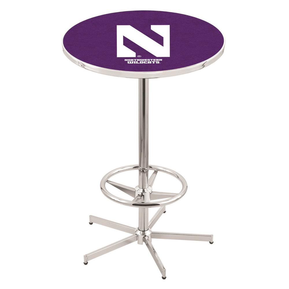 L216 Northwestern University 42" Tall - 36" Top Pub Table with Chrome Finish. Picture 1