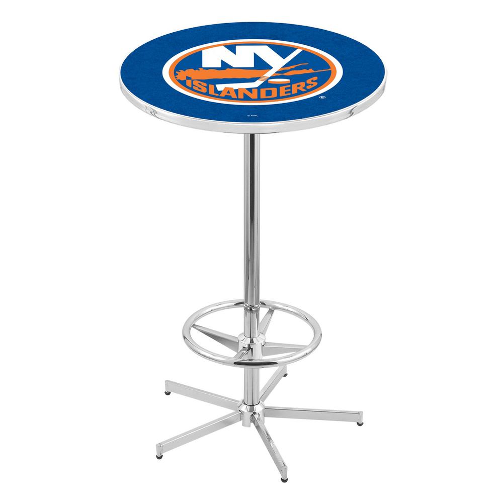 L216 New York Islanders 42" Tall - 36" Top Pub Table with Chrome Finish (6643). Picture 1