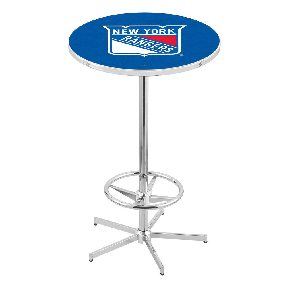 L216 New York Rangers 42' Tall - 36' Top Pub Table w/ Chrome Finish (6650). Picture 1