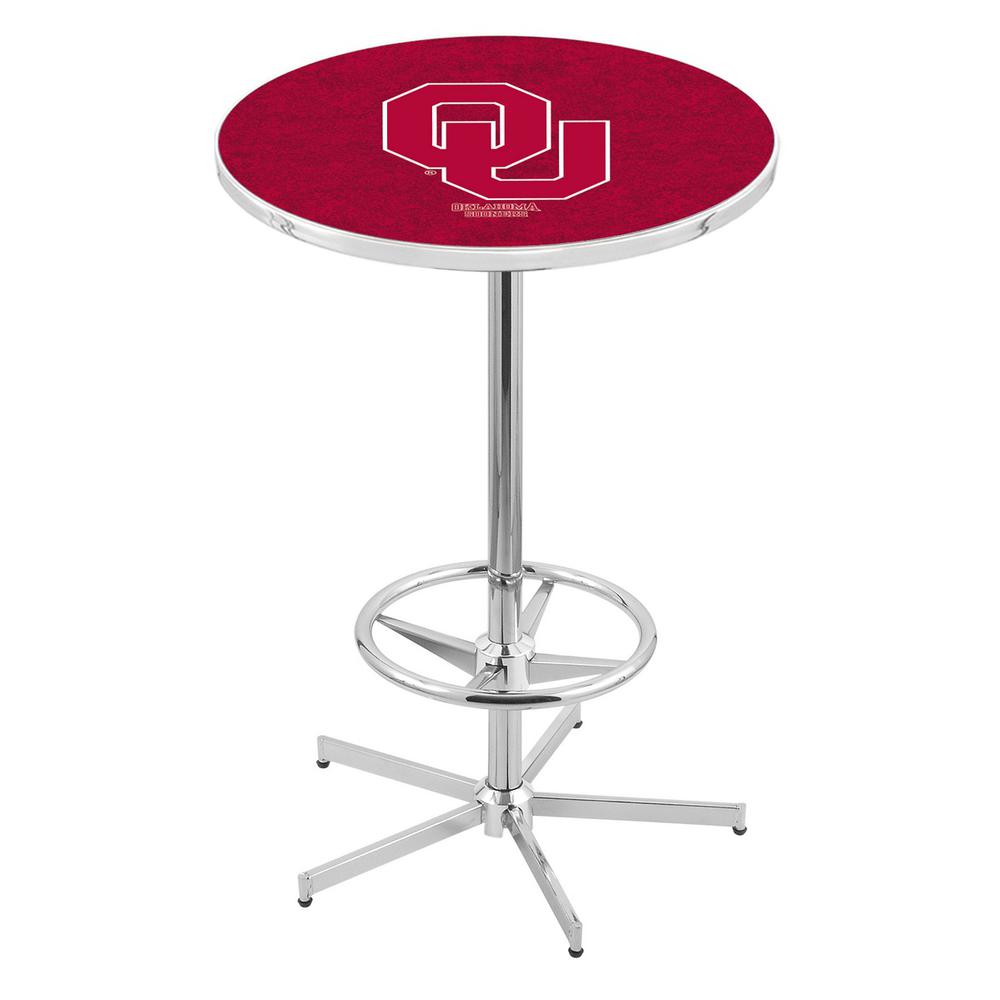 L216 Oklahoma University 42" Tall - 36" Top Pub Table with Chrome Finish. Picture 1