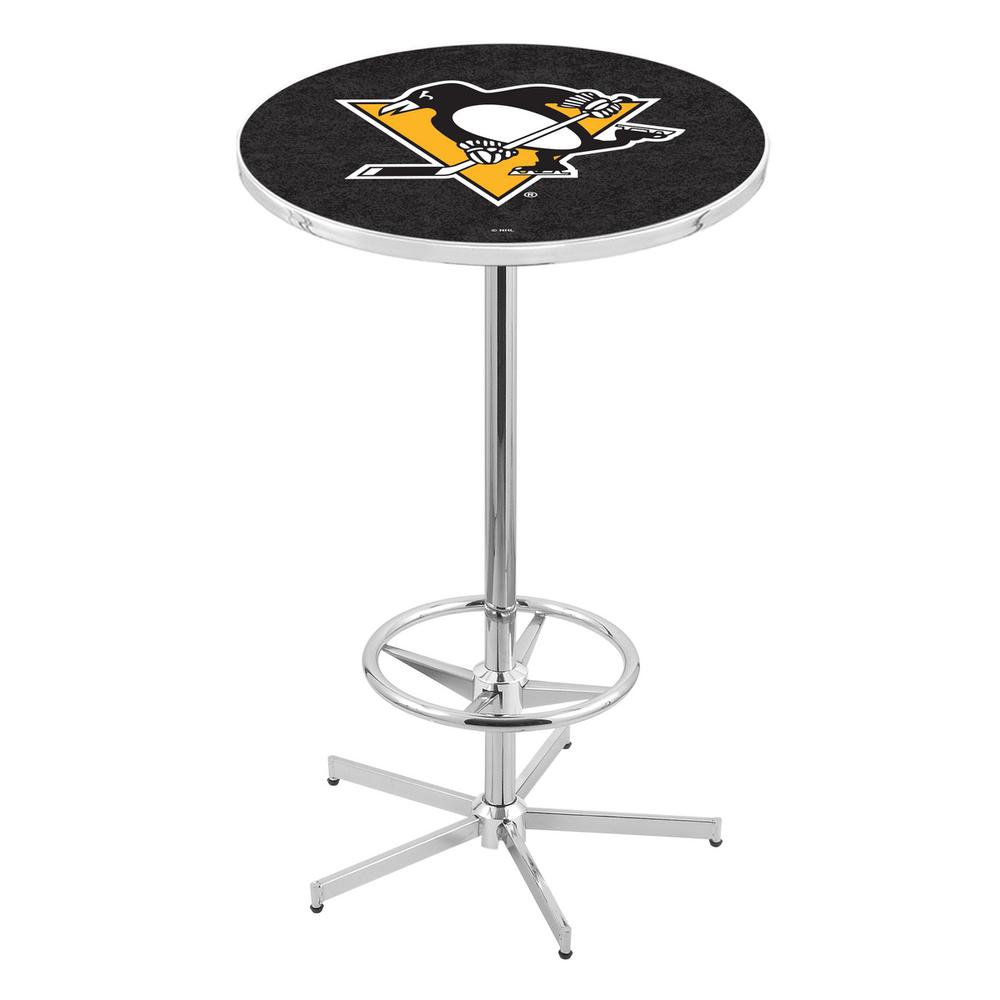 L216 Pittsburgh Penguins 42" Tall - 36" Top Pub Table with Chrome Finish (6742). Picture 1