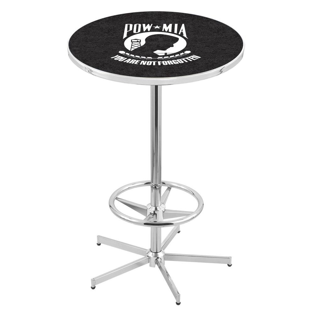 L216 POW/MIA 42" Tall - 36" Top Pub Table with Chrome Finish. Picture 1
