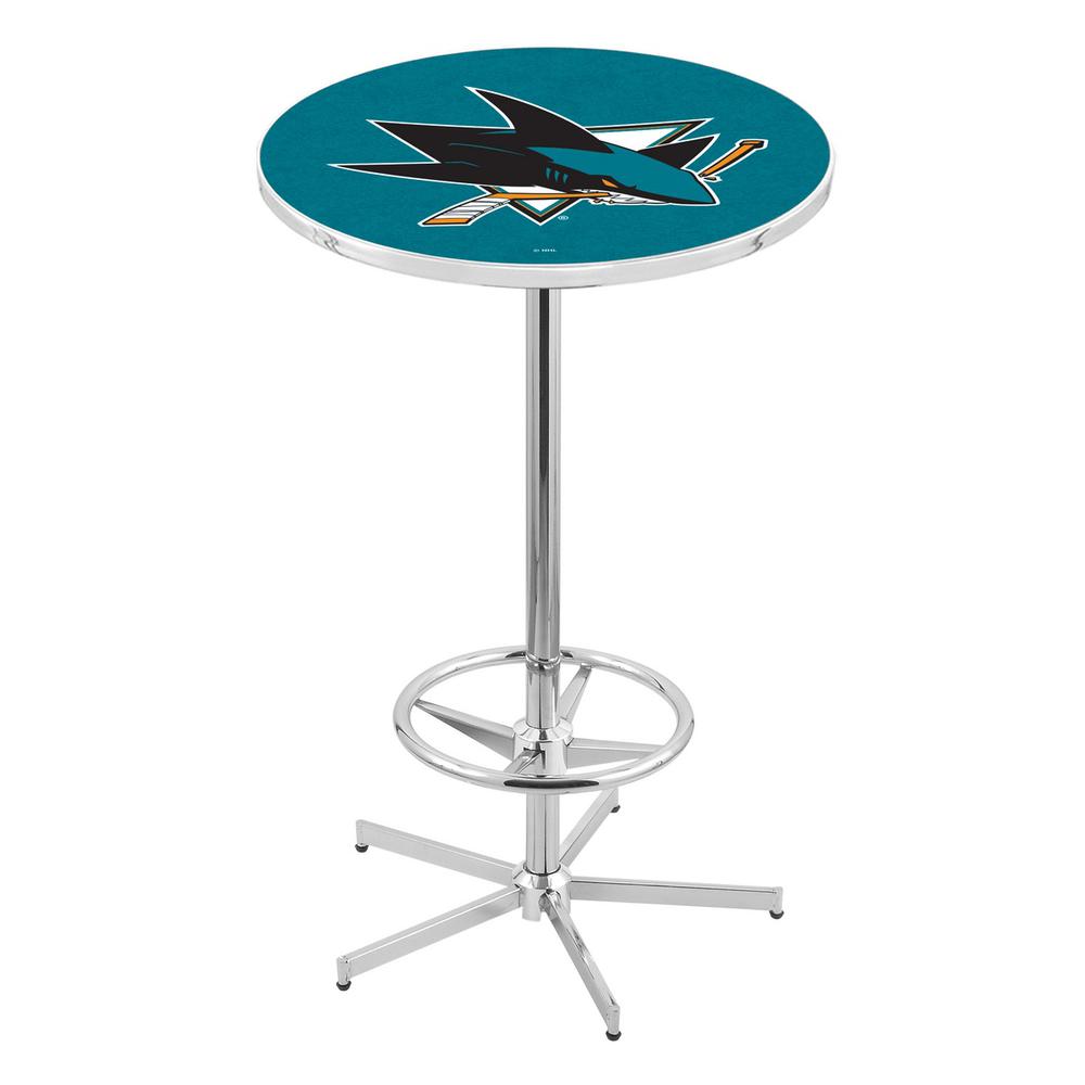L216 San Jose Sharks 42" Tall - 36" Top Pub Table with Chrome Finish (6803). Picture 1