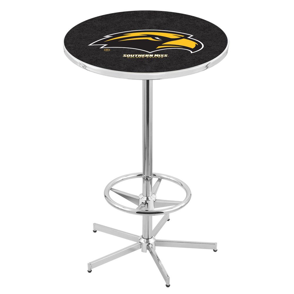 L216 University of Southern Mississippi 42" Tall - 36" Top Pub Table with Chrome Finish. Picture 1