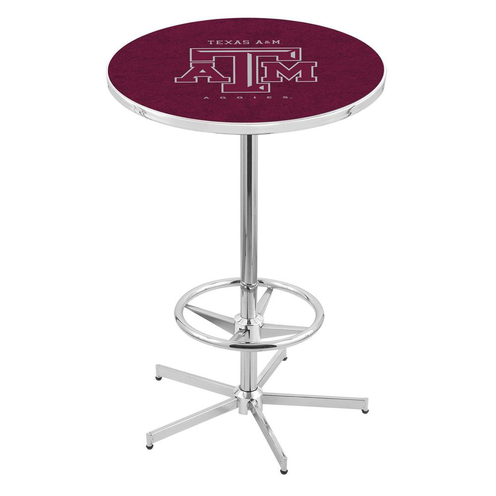 L216 Texas A&M 42" Tall - 36" Top Pub Table with Chrome Finish. Picture 1