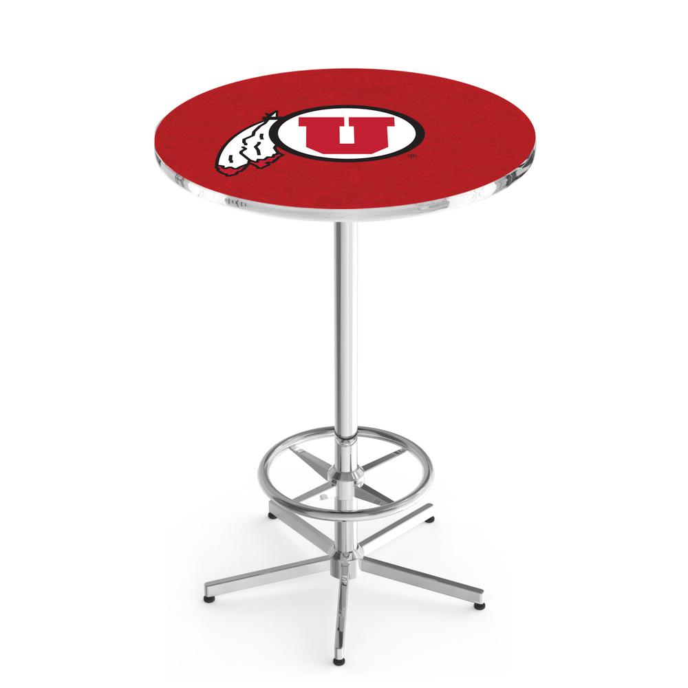 L216 University of Utah 42" Tall - 36" Top Pub Table with Chrome Finish. Picture 1
