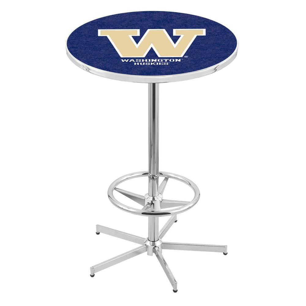 L216 University of Washington 42" Tall - 36" Top Pub Table with Chrome Finish. Picture 1