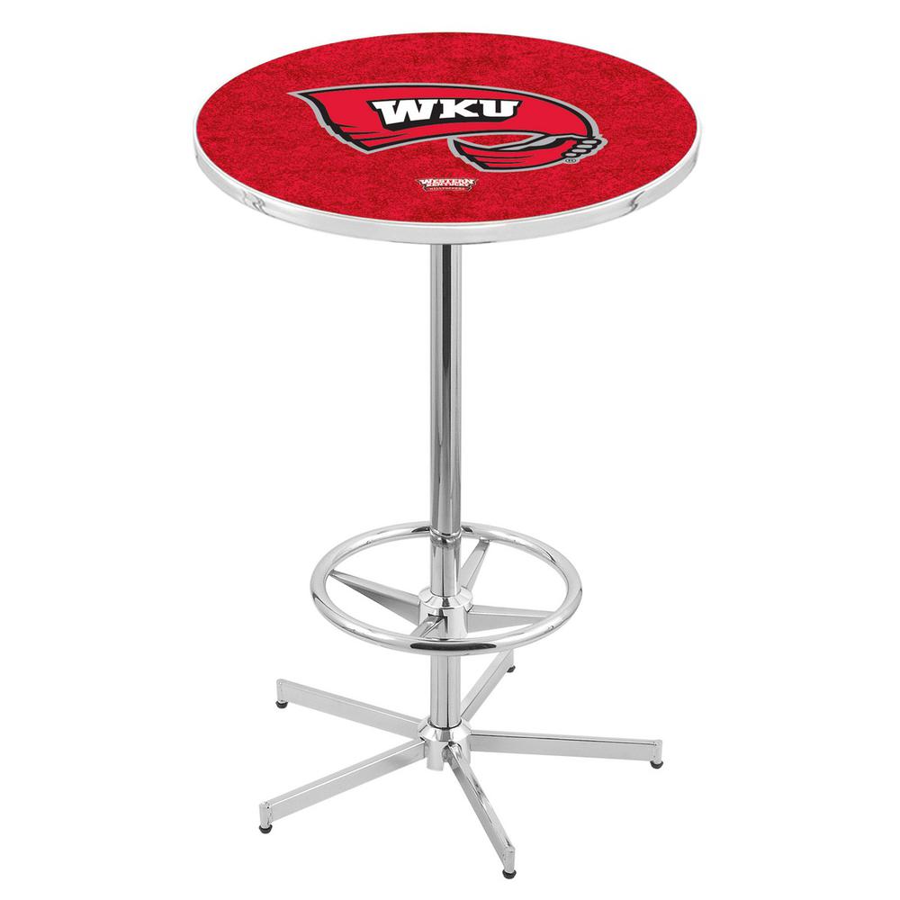 L216 Western Kentucky University 42' Tall - 36' Top Pub Table w/ Chrome Finish. Picture 1