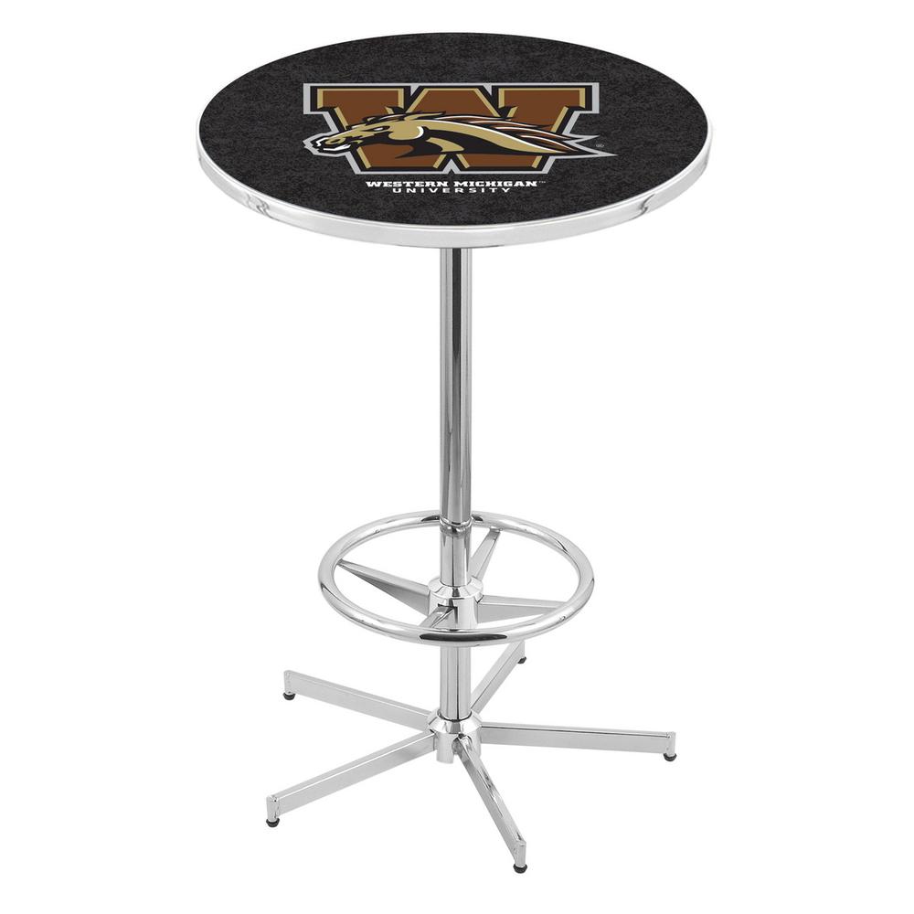 L216 Western Michigan University 42" Tall - 36" Top Pub Table with Chrome Finish. Picture 1