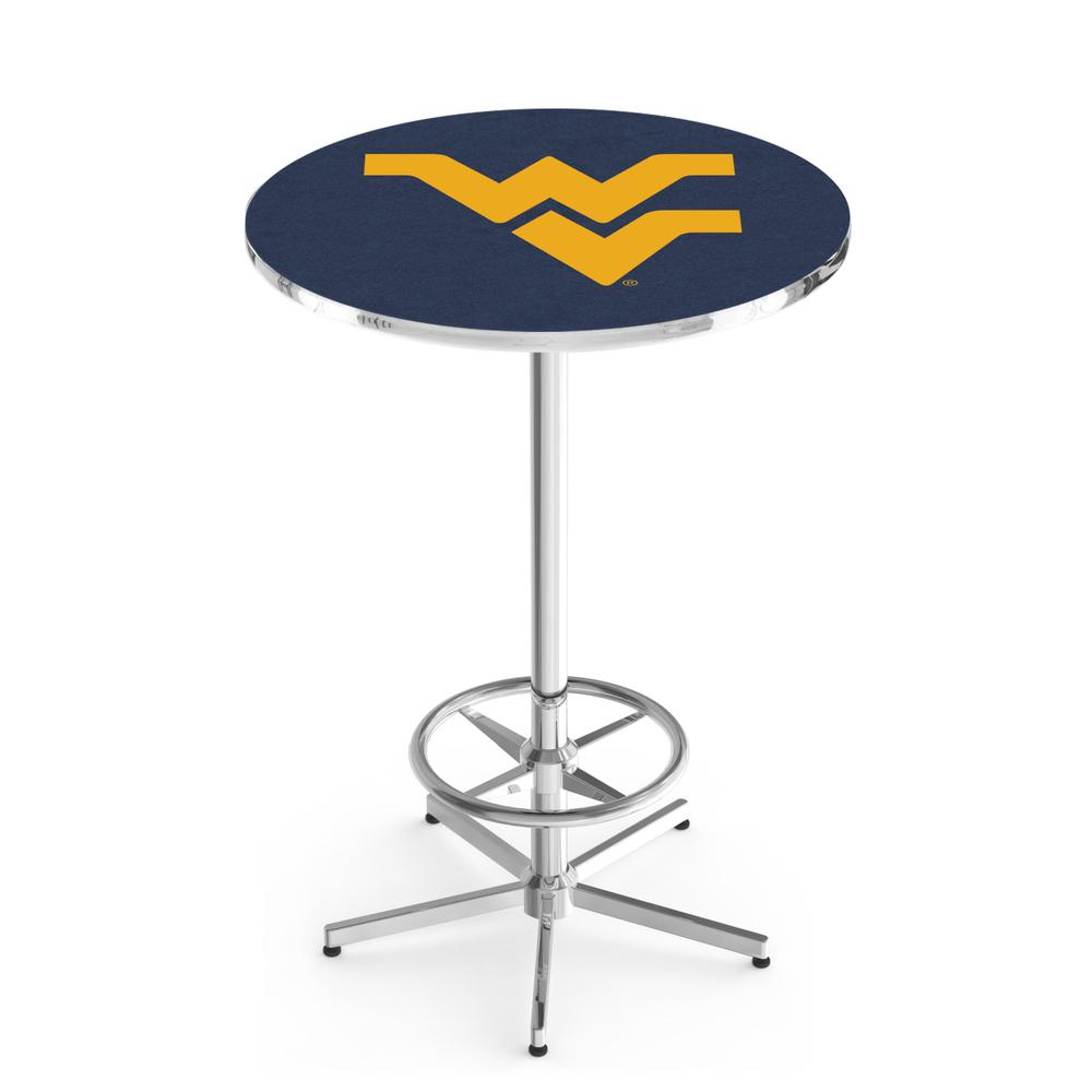 L216 West Virginia University 42' Tall - 36' Top Pub Table w/ Chrome Finish. Picture 1