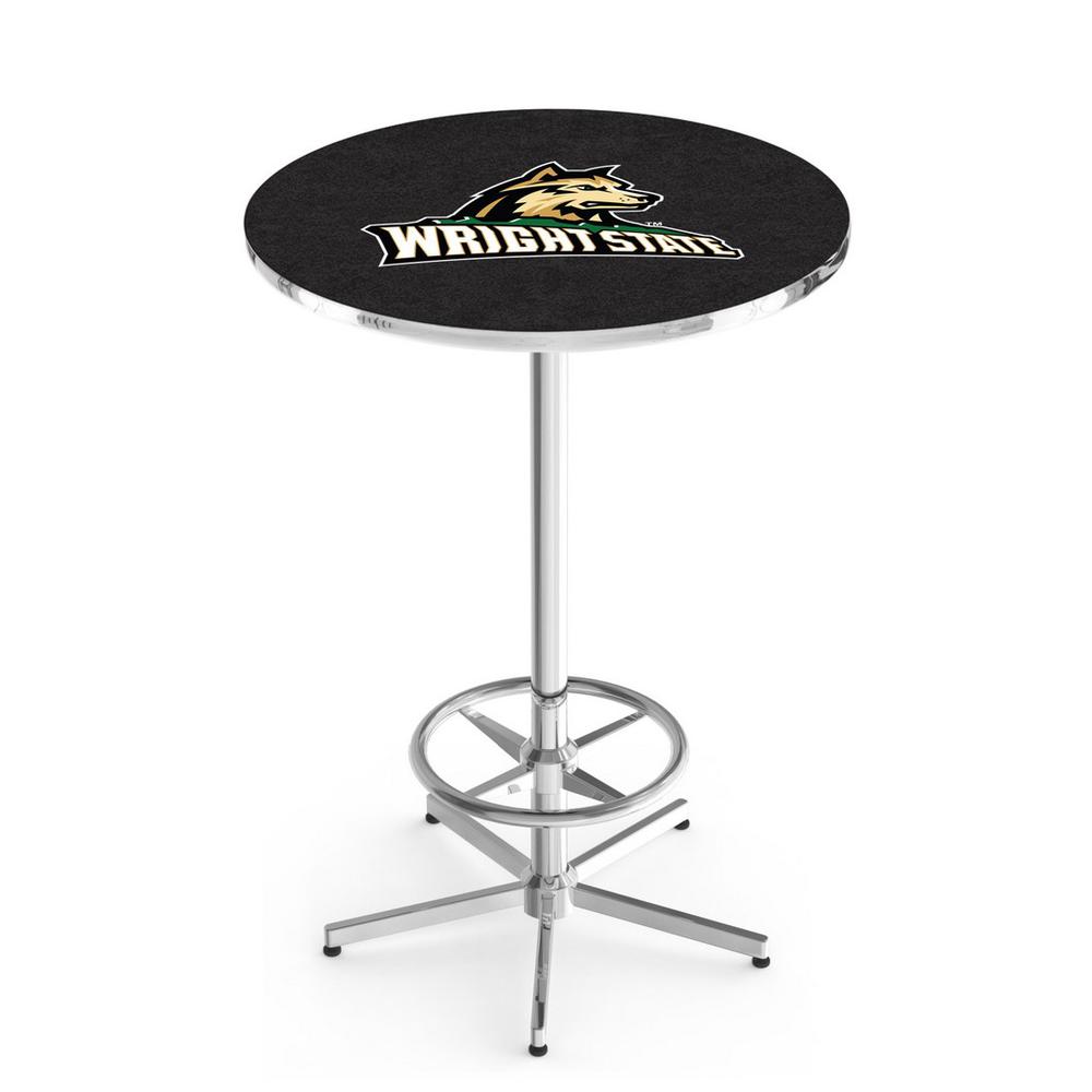 L216 Wright State University 42' Tall - 36' Top Pub Table w/ Chrome Finish. Picture 1