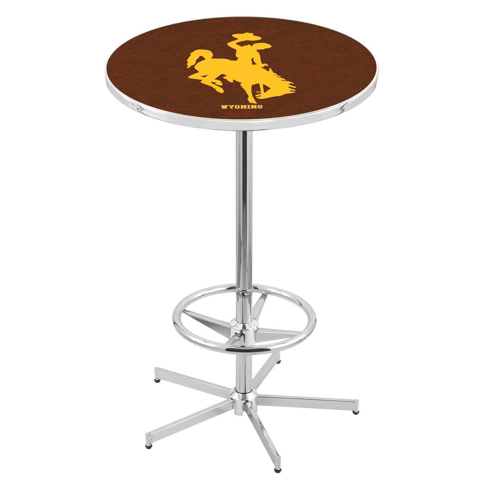 L216 University of Wyoming 42" Tall - 36" Top Pub Table with Chrome Finish. Picture 1
