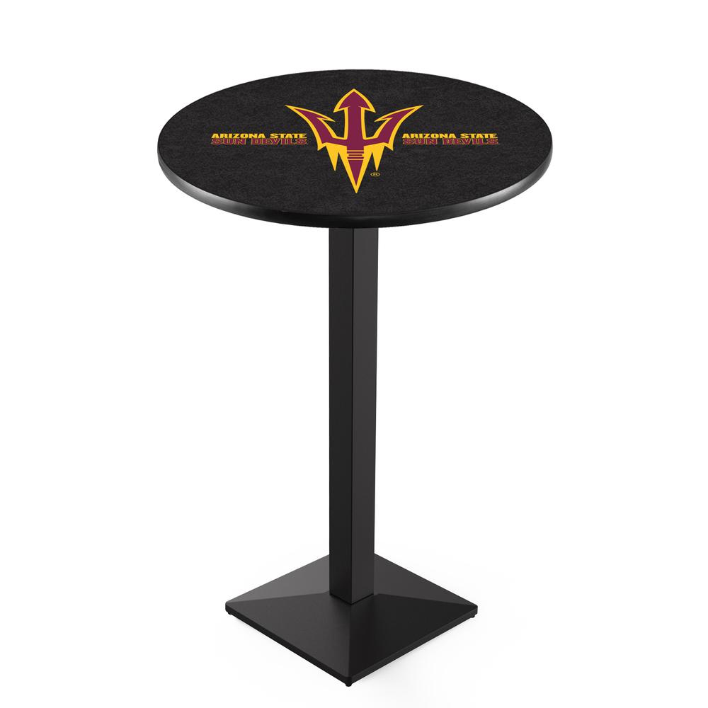 L217 Arizona State University (Pitchfork) 36" Tall - 36" Top Pub Table with Black Wrinkle Finish. Picture 1