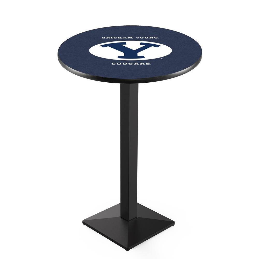 L217 Brigham Young University 36' Tall - 36' Top Pub Table w/ Black Wrinkle Finish. Picture 1