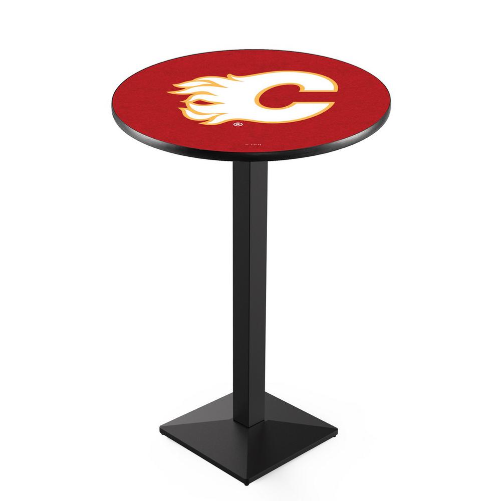 L217 Calgary Flames 36' Tall - 36' Top Pub Table w/ Black Wrinkle Finish (8494). Picture 1