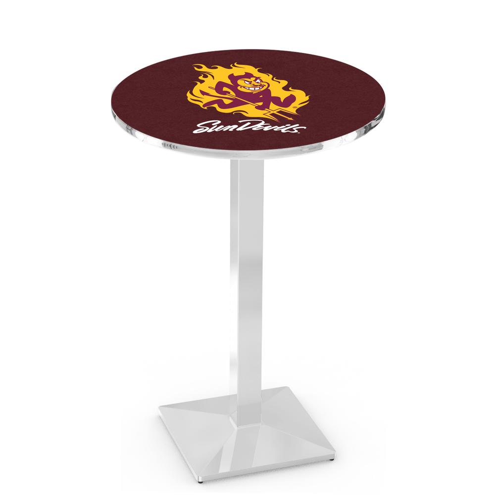 L217 Arizona State University (Sparky) 36" Tall - 36" Top Pub Table with Chrome Finish. Picture 1
