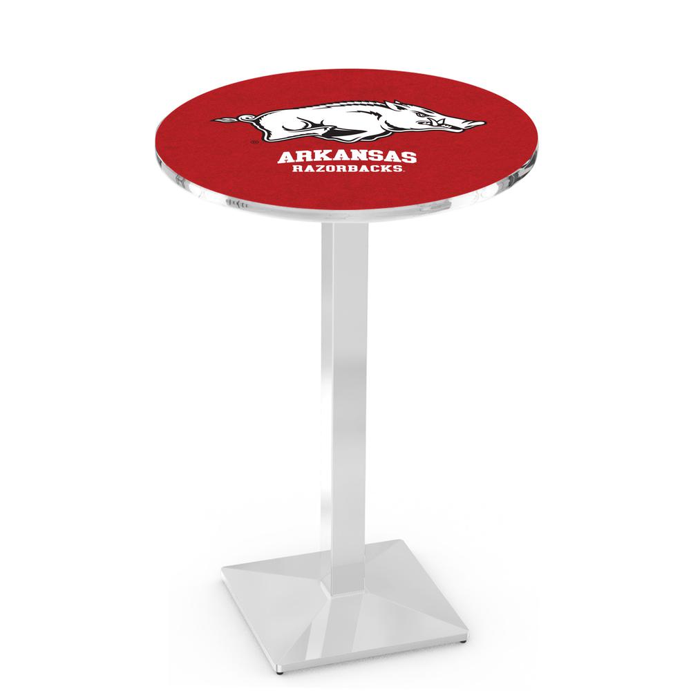 L217 University of Arkansas 36" Tall - 36" Top Pub Table with Chrome Finish. Picture 1