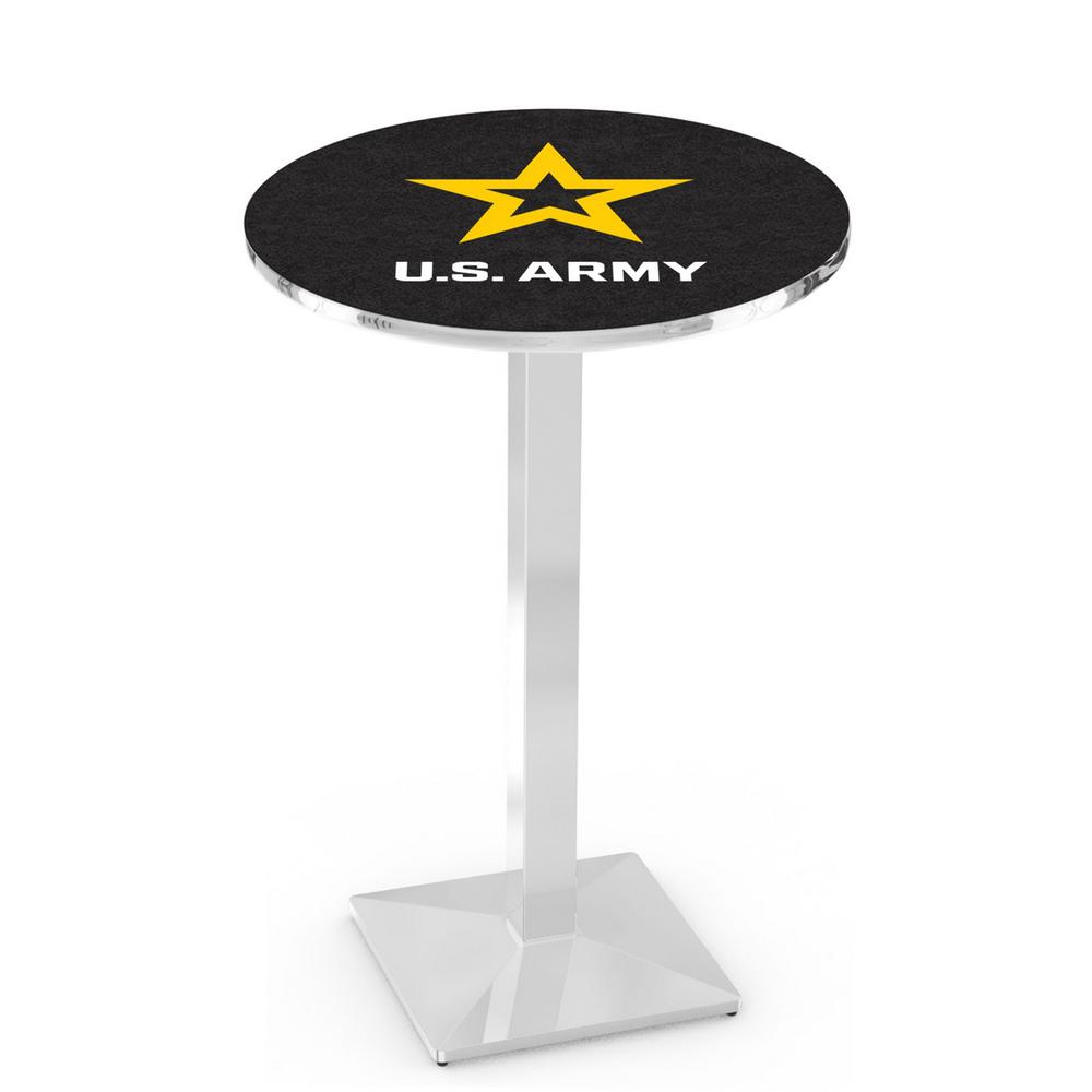 L217 United States Army 36" Tall - 36" Top Pub Table with Chrome Finish. Picture 1
