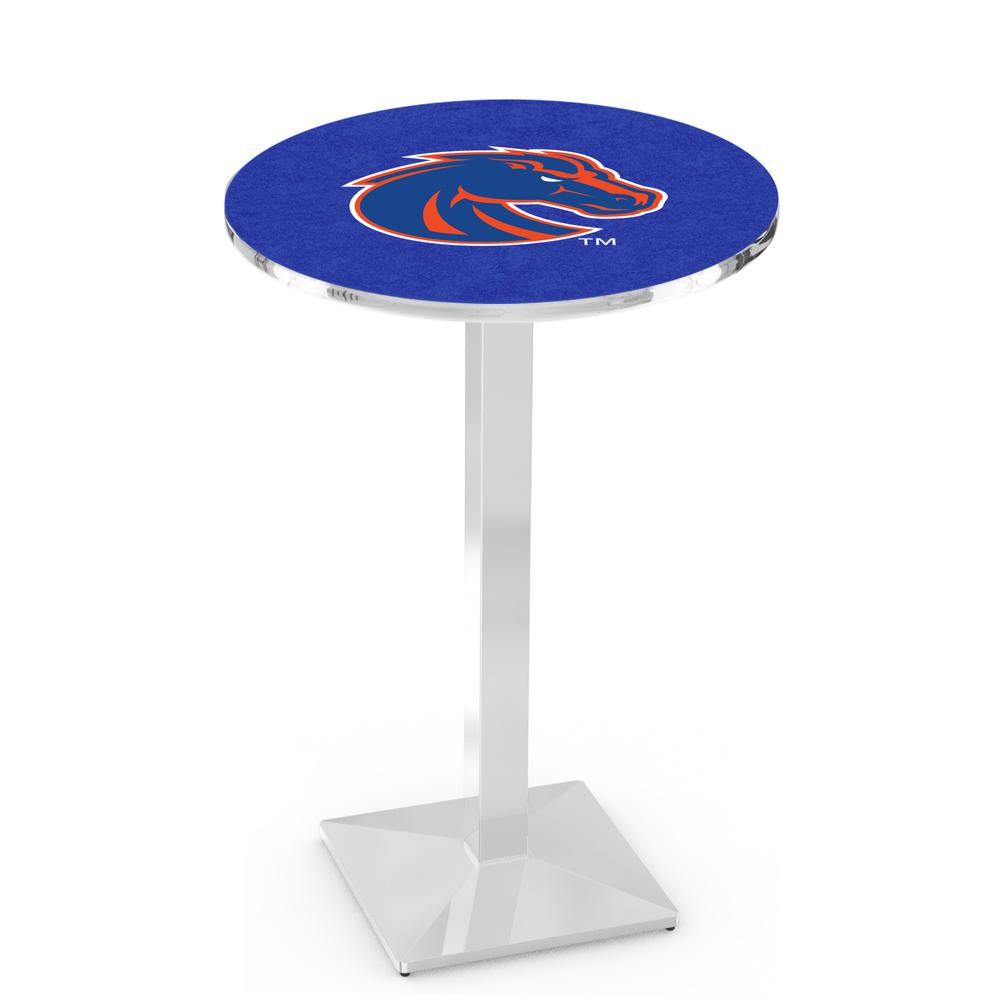 L217 Boise State University 36" Tall - 36" Top Pub Table with Chrome Finish. Picture 1