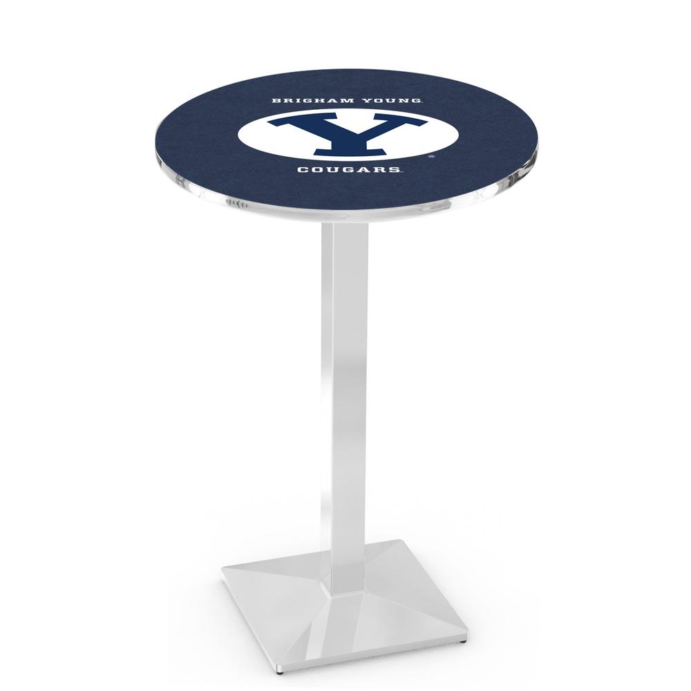 L217 Brigham Young University 36" Tall - 36" Top Pub Table with Chrome Finish. Picture 1