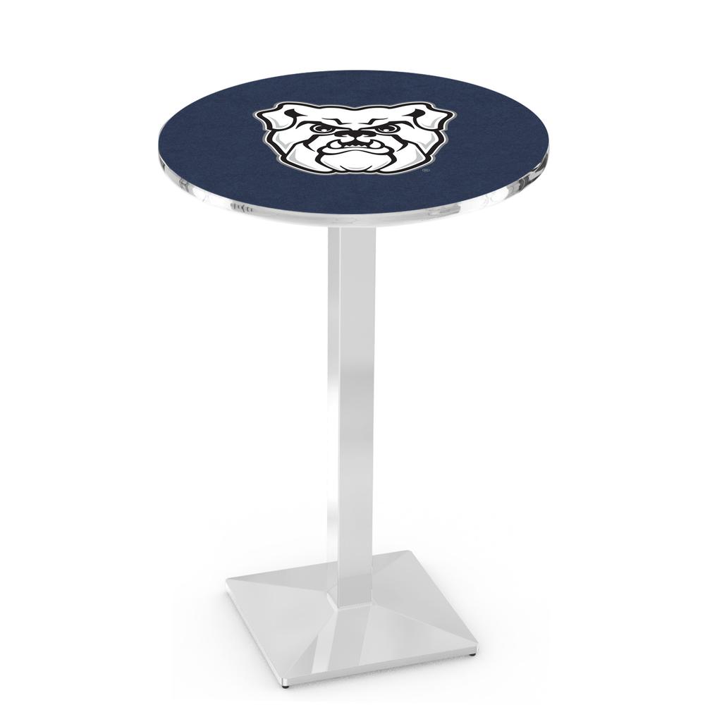 L217 Butler University 36' Tall - 36' Top Pub Table w/ Chrome Finish. Picture 1