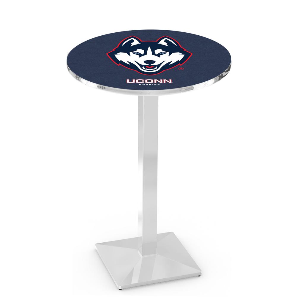 L217 University of Connecticut 36' Tall - 36' Top Pub Table w/ Chrome Finish. Picture 1
