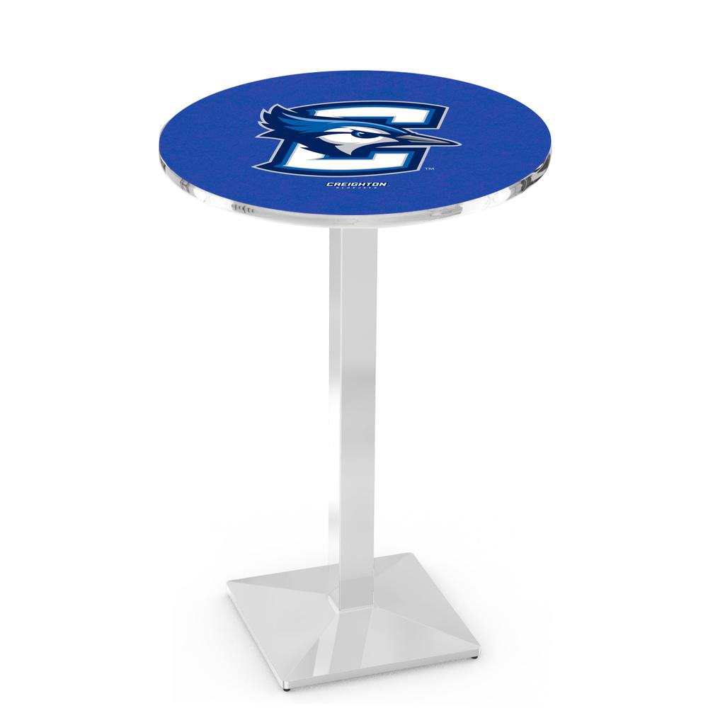 L217 Creighton University 36" Tall - 36" Top Pub Table with Chrome Finish. Picture 1