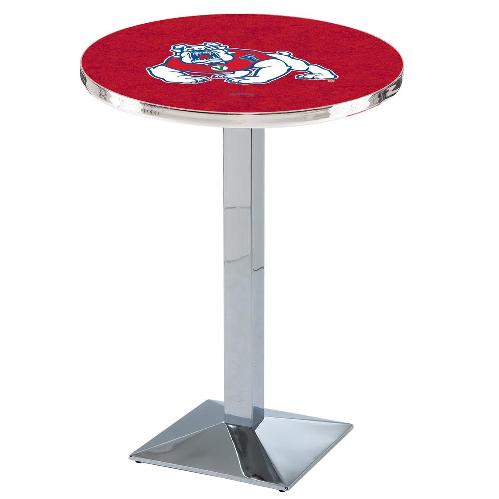 L217 Fresno State University 36" Tall - 36" Top Pub Table with Chrome Finish. Picture 1