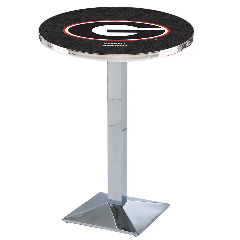 L217 University of Georgia (G)  36" Tall - 36" Top Pub Table with Chrome Finish. Picture 1