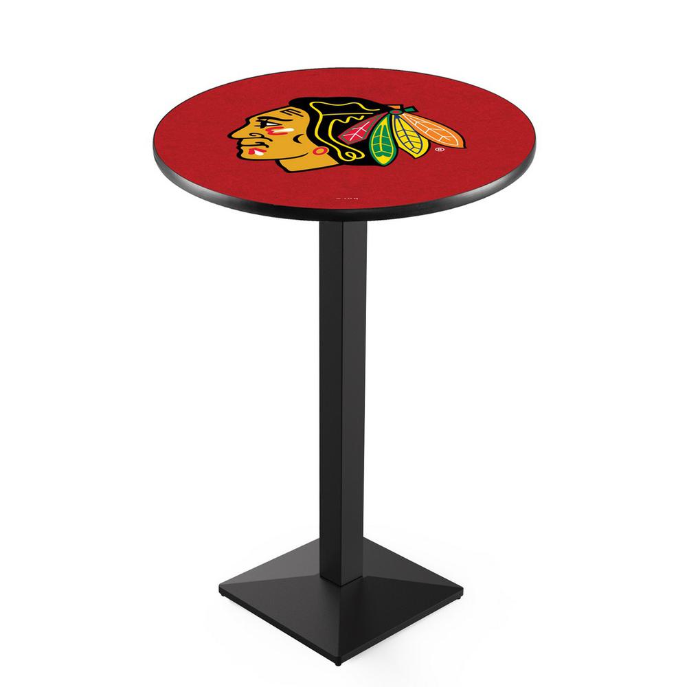 L217 Chicago Blackhawks (Red Background) 36' Tall - 36' Top Pub Table w/ Black Wrinkle Finish (8579). Picture 1