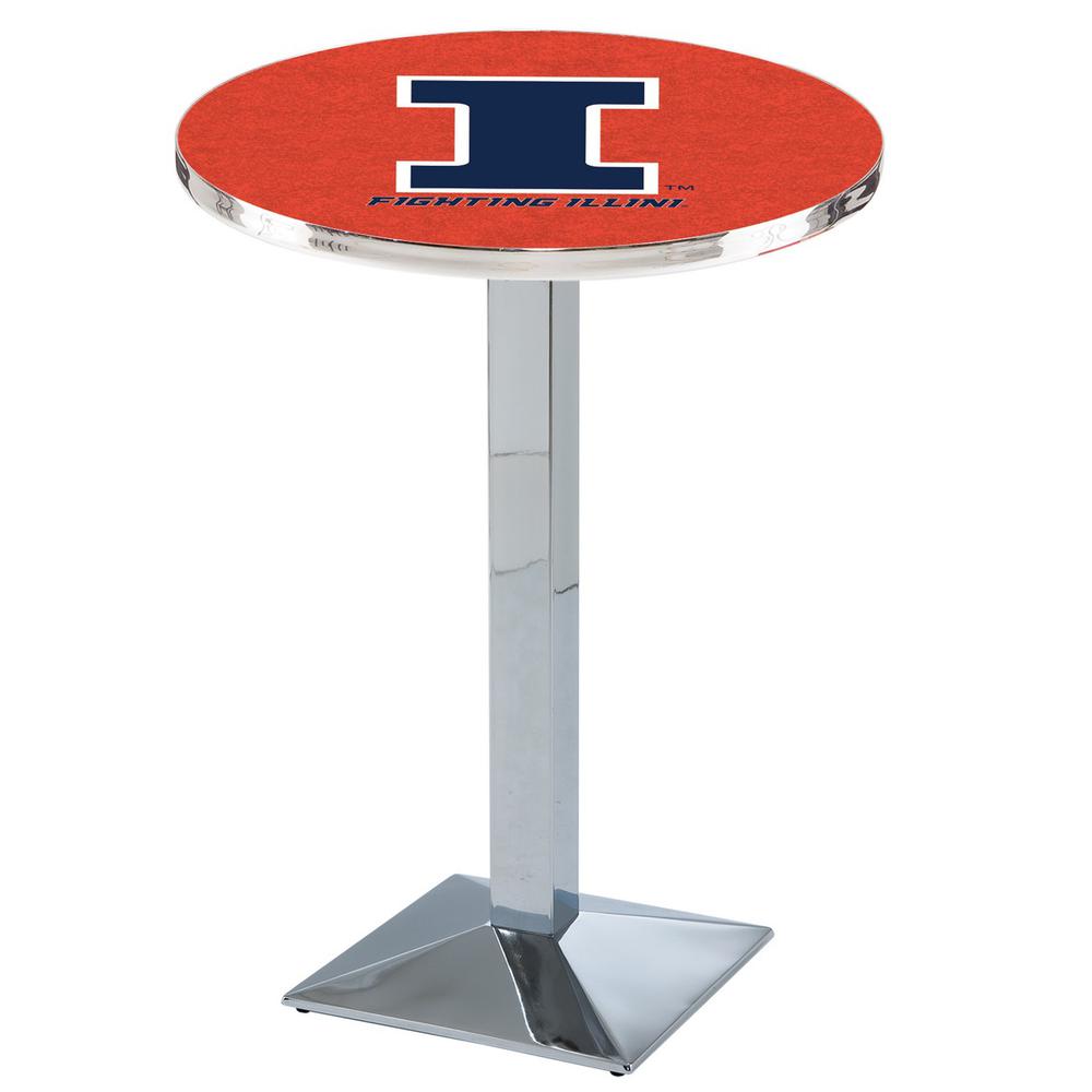 L217 University of Illinois 36" Tall - 36" Top Pub Table with Chrome Finish. Picture 1