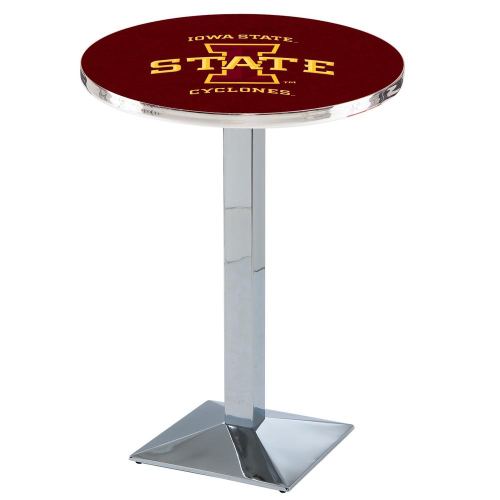 L217 Iowa State University 36' Tall - 36' Top Pub Table w/ Chrome Finish. The main picture.