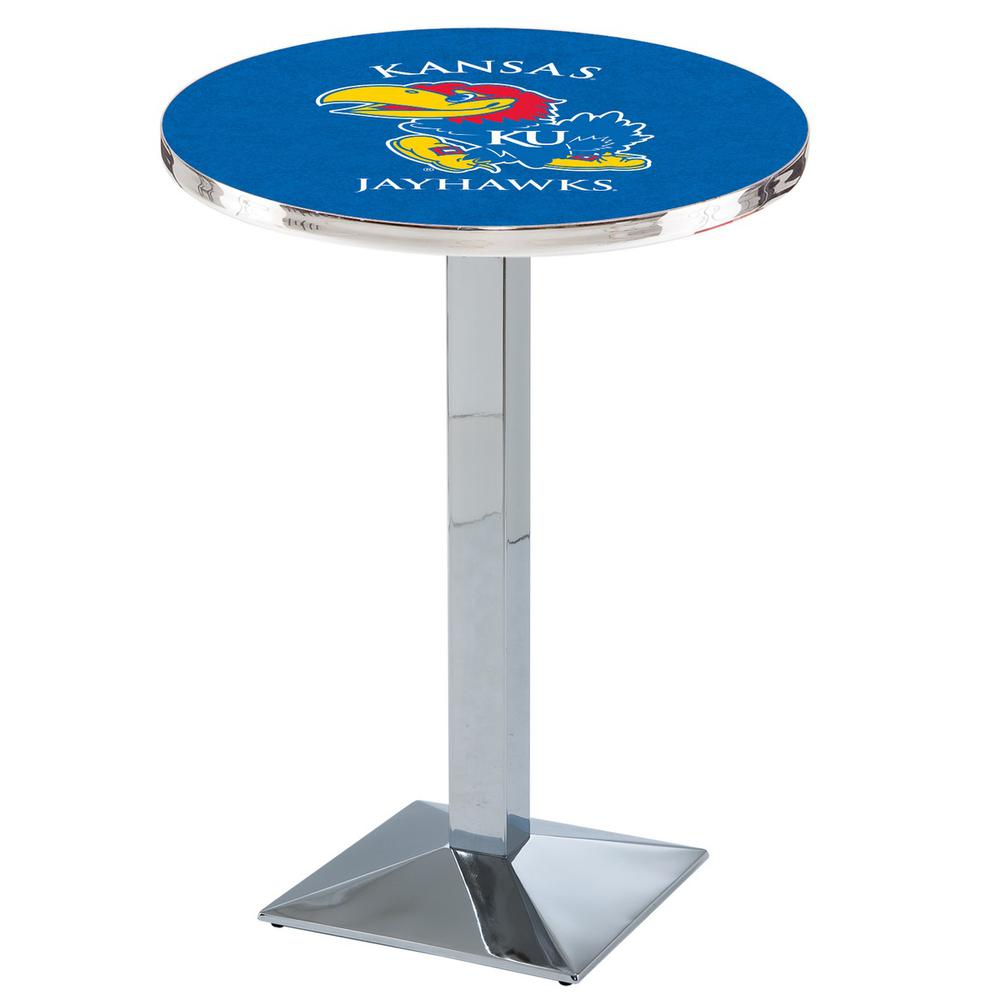 L217 University of Kansas 36" Tall - 36" Top Pub Table with Chrome Finish. Picture 1