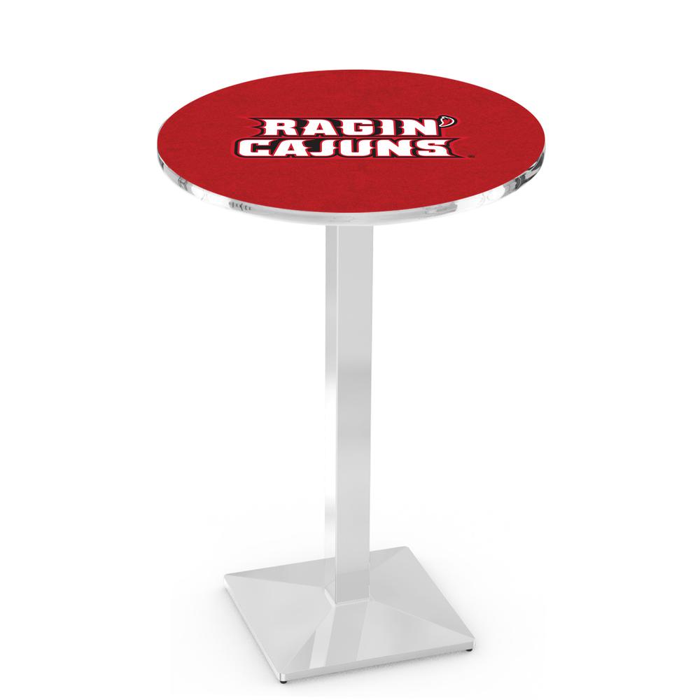 L217 University of Louisiana at Lafayette 36" Tall - 36" Top Pub Table with Chrome Finish. Picture 1