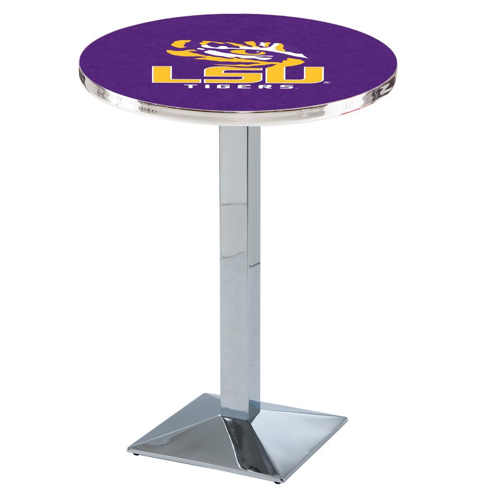 L217 Louisiana State University 36" Tall - 36" Top Pub Table with Chrome Finish. The main picture.